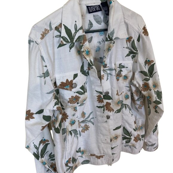 Blassport Womens Size Large Crem and Floral Lightweight 100% Cotton Jacket - Picture 1 of 15
